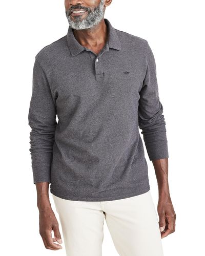 Dockers Slim Fit Long Sleeve Performance Pique Polo - Gray
