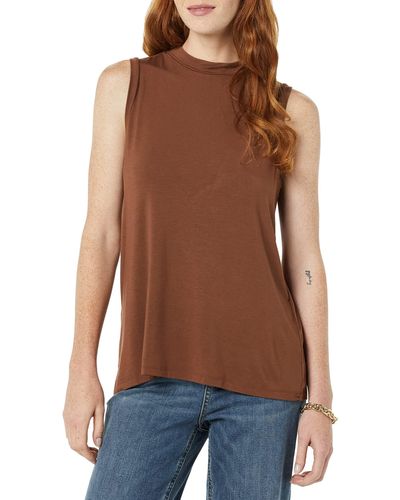 Daily Ritual Jersey Relaxed-fit Sleeveless Mock Neck Shirt - Brown