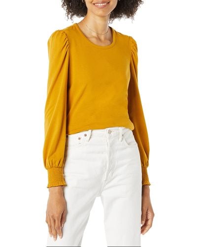 Amazon Essentials Camiseta de ga Larga con Cuello Redondo y puños Fruncidos Blusa - Amarillo
