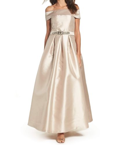 Eliza J Off The Shoulder Roll Collar Ball Gown - Natural