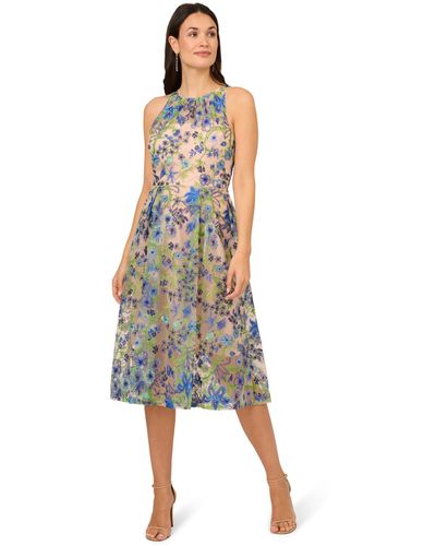 Adrianna Papell Embroidered Fit And Flare - Blue