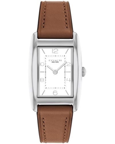 COACH 2h Quartz Tank Watch With Genuine Leather Strap - Water Resistant 3 Atm/30 Meters - Premium Fashion Timepiece For Everyday Style - White