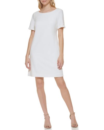 Tommy Hilfiger Pleated Short Sleeve Scuba Dress - White