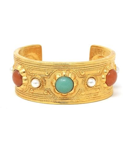 Ben-Amun Ben-amun Bohemian Statement 24k Gold Plated Cuff Bracelet With Colorful Stones - Metallic