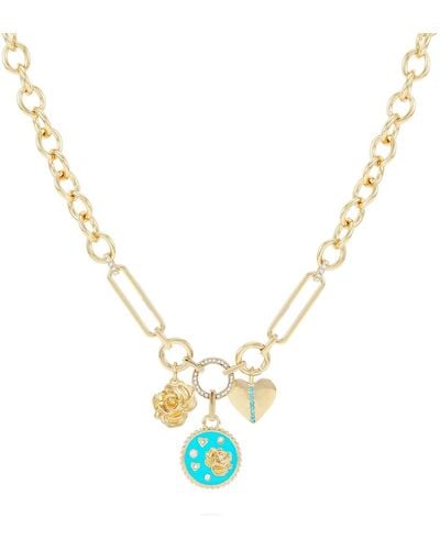 Guess Goldtone Turquoise Charm Pendant Statement Necklace For - Metallic