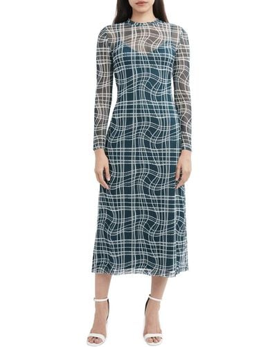 BCBGeneration Long Sleeve Mesh Dress With Lining - Blue