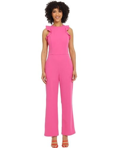 Maggy London Ruffle Detailed Crepe Jumpsuit - Pink