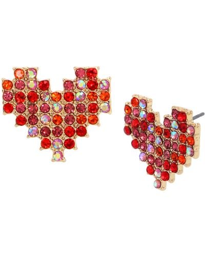 Betsey Johnson S Pavé Heart Stud Earrings - Red