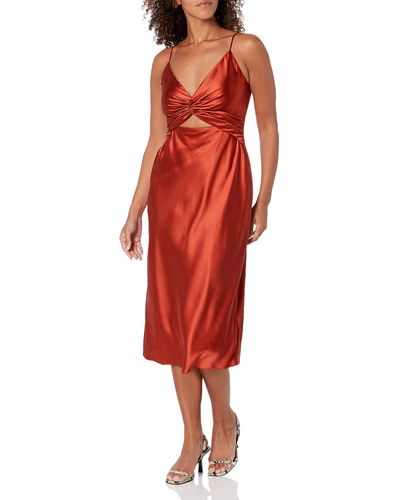 Nine West Satin Twist Front Midi Dress With Cut-out - Red