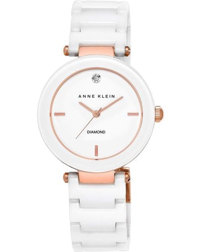 Anne Klein Ak/1018rgwt Diamond-accented White Ceramic Bracelet Watch - Multicolor