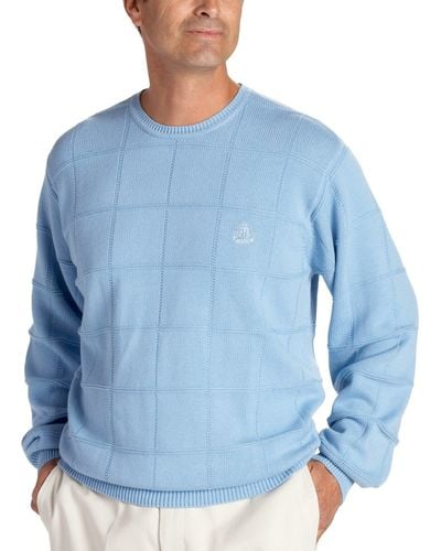 Izod Windowpane Cotton Sweater - Blue