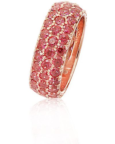 Amazon Essentials Amazon Collection Rose-gold-plated Sterling Silver 3 Row Pave Ring Set With Round Infinite Elements Cubic Zirconia - Red