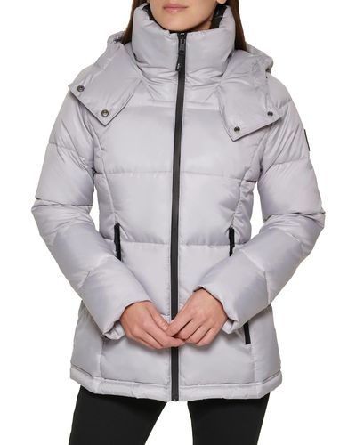 Kenneth Cole New York Womens Horizontal Zip Puffer Jacket Black Small Us