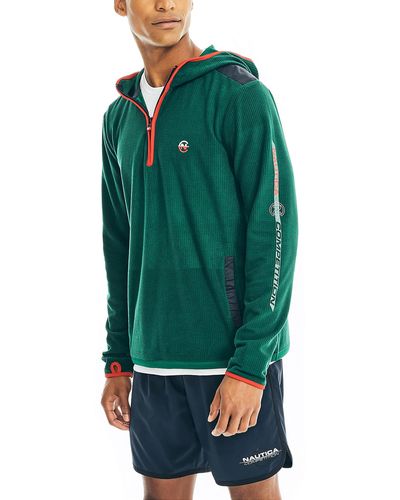 Nautica Mens Competition Sustainably Crafted Quarter-zip Hoodie Sweatshirt - Green