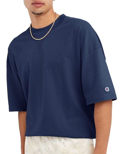 Champion , Relaxed Fit , Midweight T-shirt, 100% Cotton, Athletic Navy With Taglet - Blue