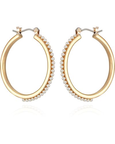 Guess Rose Gold Faux Pearl Hoop Earrings - Metallic