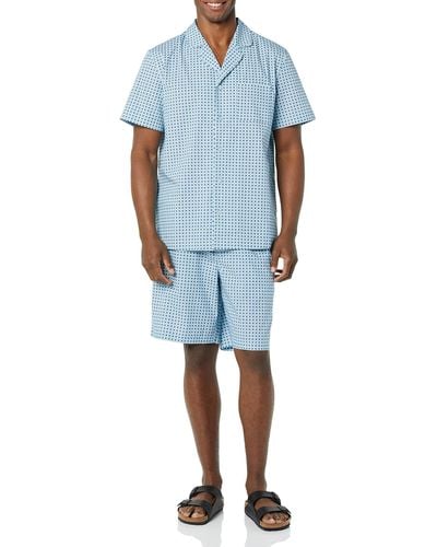 Amazon Essentials Lightweight Woven Notch Collar Short Pajama Set - Blue