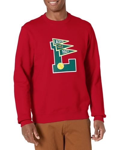 Lacoste Mens Long Sleeve Varsity L Crewneck Sweatshirt - Red