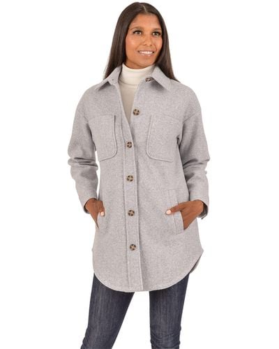 Kensie Button Front Faux Wool Shacket - Gray
