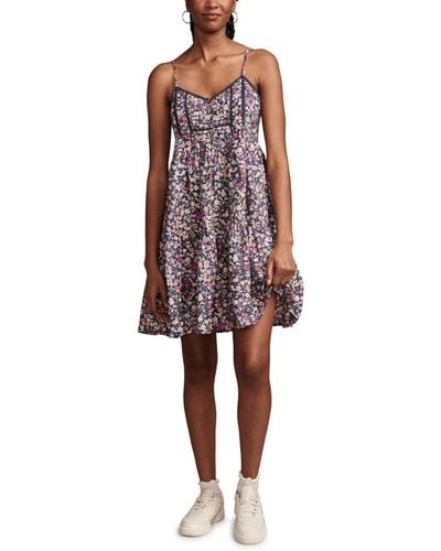 Lucky Brand Printed Pintuck Bodice Mini - Red