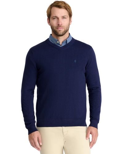 Izod Premium Essentials Solid V-neck 12 Gauge Sweater - Blue