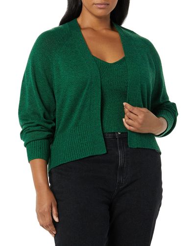Daily Ritual Ultra-soft Cardigan And Crop Top Sweater Set - Green