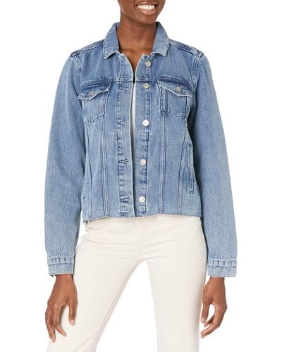 PAIGE Womens Rowan With Raw Hem Softest Light Weight Relaxed Fit In Peral Blue Denim Jacket