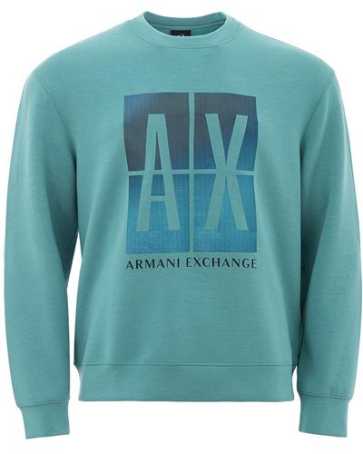 Emporio Armani A | X Armani Exchange Abstract Print Logo Pullover Crewneck Sweatshirt - Blue