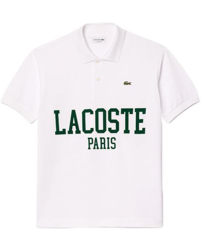 Lacoste Short Sleeve Classic Fit Polo W/large Wording On Front - White