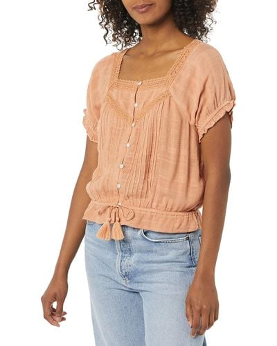Lucky Brand Short Sleeve Peasant Top - Blue