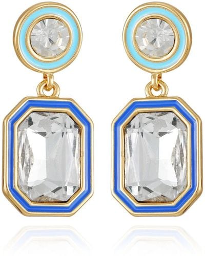 Guess Goldtone Statement Drop Earrings With Glass Stone - Blue