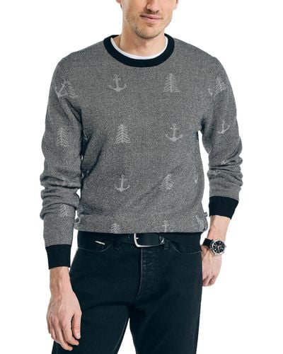 Nautica Sustainably Crafted Printed Crewneck Sweater - Gray