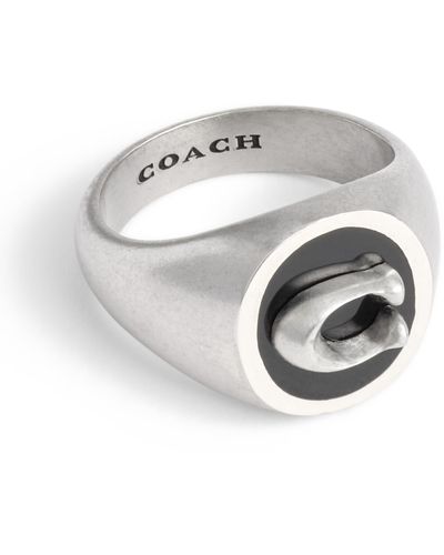 COACH Sterling Silver Signature C Signet Ring - Metallic