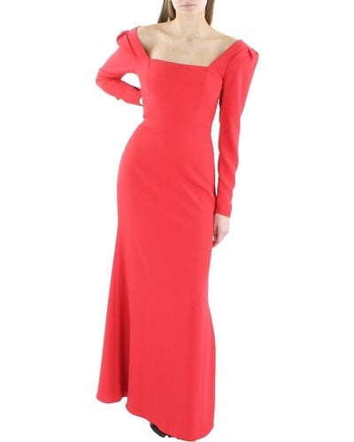 BCBGMAXAZRIA Long Sleeve Square Neck Evening Gown With Open Back Keyhole - Red