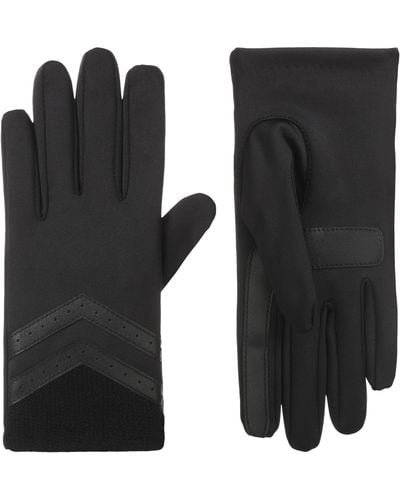 Isotoner Spandex Gloves With Chevron And Rib Knit Detail - Black