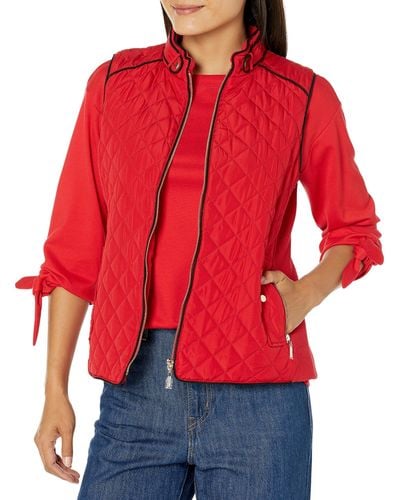 Jones New York Quilted Zip Front Vest-rouge - Red