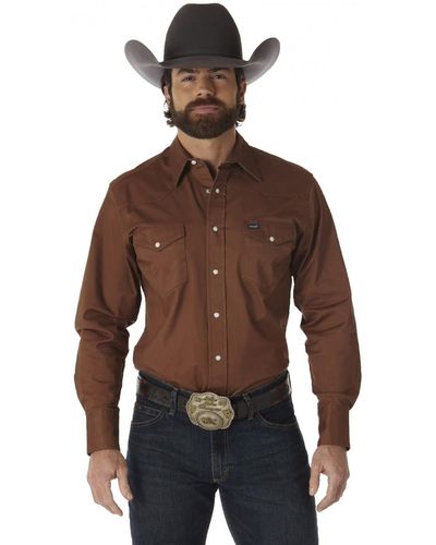 Wrangler Western Premium Performance Advanced Comfort Workshirt,brown,large