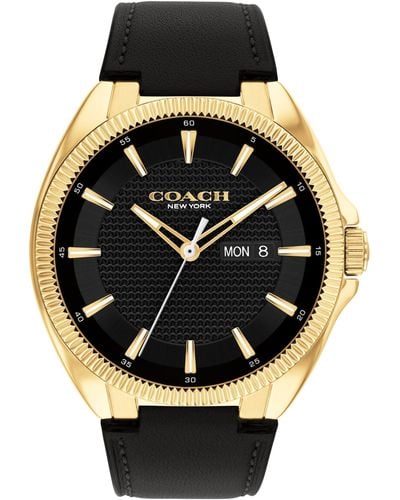 COACH 3h Quartz Watch With Day Date Window - Genuine Leather Strap - Water Resistant 3 Atm/30 Meters - Premium Fashion Timepiece For - Black