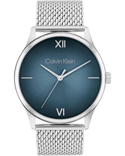 Calvin Klein Ascend Montre à Quartz 3H Acier Inoxydable Bracelet Maille Étanche 3 ATM/30 Mètres Montre CK Mode pour 43mm - Bleu