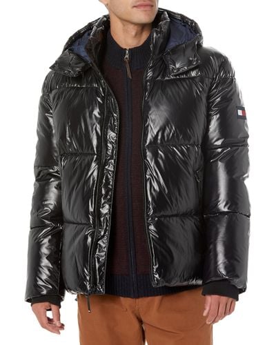 Tommy Hilfiger Shiny Quilted Puffer With Patch Logo - Black