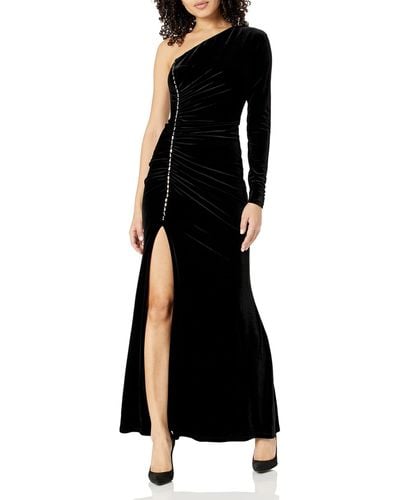BCBGMAXAZRIA One Sleeve Evening Gown With Side Slit - Black