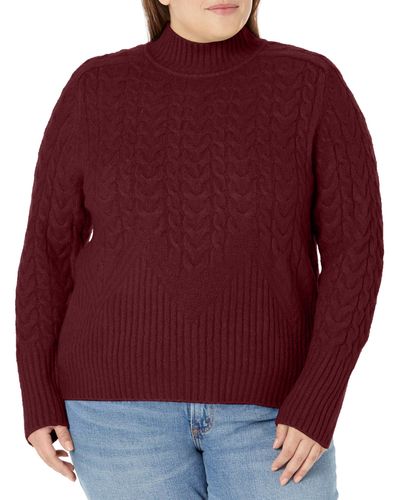 Calvin Klein Plus Mock Neck Cable Sweater - Red
