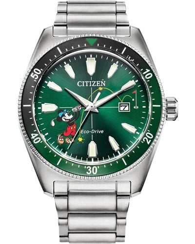 Citizen Eco-drive Disney Mickey Mouse "tee Time" Stainless Steel Watch - Green