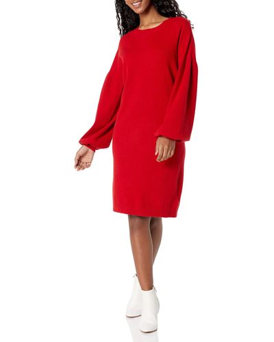 The Drop Aiko Puff-sleeve Sweater Dress - Red