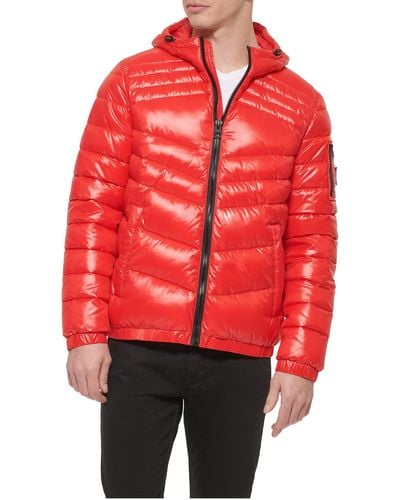 Guess Long Sleeve Midweight Hooded Puffer - Red