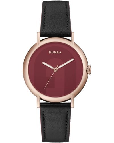 Furla Ladies Black Genuine Leather Strap Watch Ww00023005l3 - Red