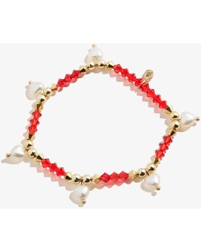 ALEX AND ANI A22sthrt1sg,pearl Hearts Stretch Bracelet,shiny Gold,red