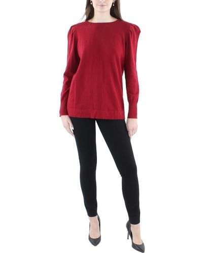 Anne Klein Womens Crew Neck With Puff Sleeves Sweater - Red