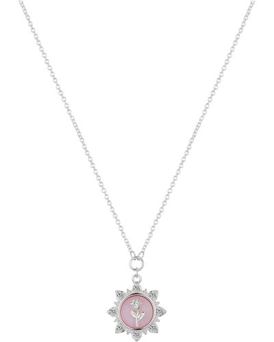 Amazon Essentials Disney Fine Silver Plated Cubic Zirconia And Pink Mother Of Pearl Beauty & The Beast Pendant Necklace - Metallic