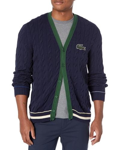 Lacoste Long Sleeve Cable Knit Classic Sweater Vest - Blue